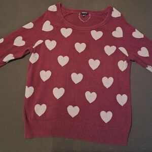 Burgundy and White Heart Pattern Sweater